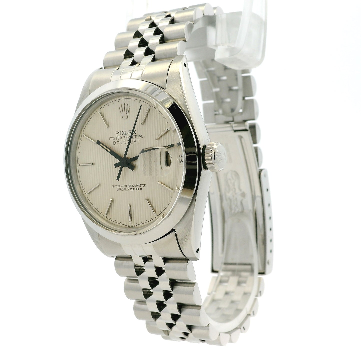 Rolex 16000 Datejust Stainless Steel Silver Tapestry Dial Watch