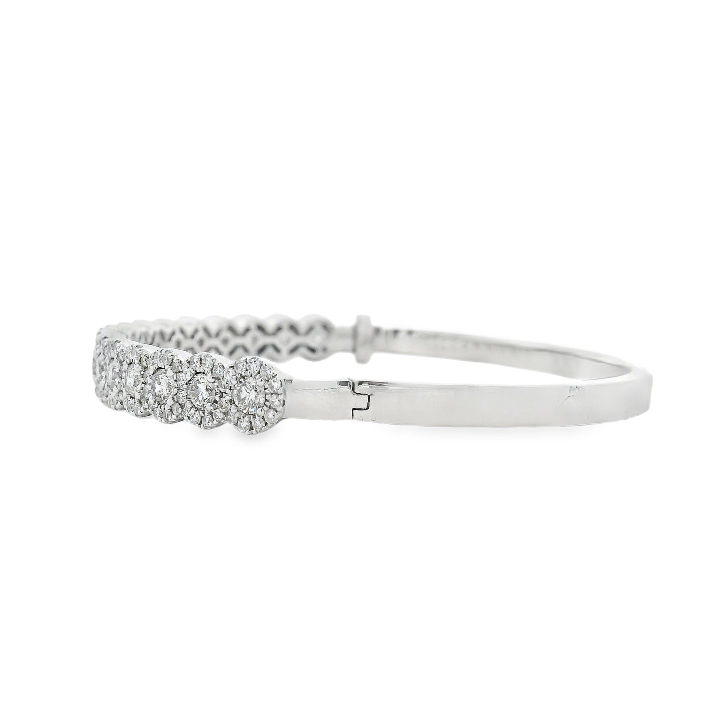 14k White Gold 2.79ctw Round Diamond Bangle Bracelet