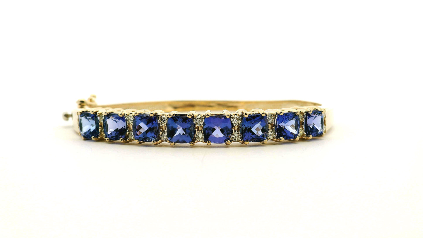 14k Yellow Gold 7.10ctw Tanzanite and 0.65ctw Round Diamond Bangle