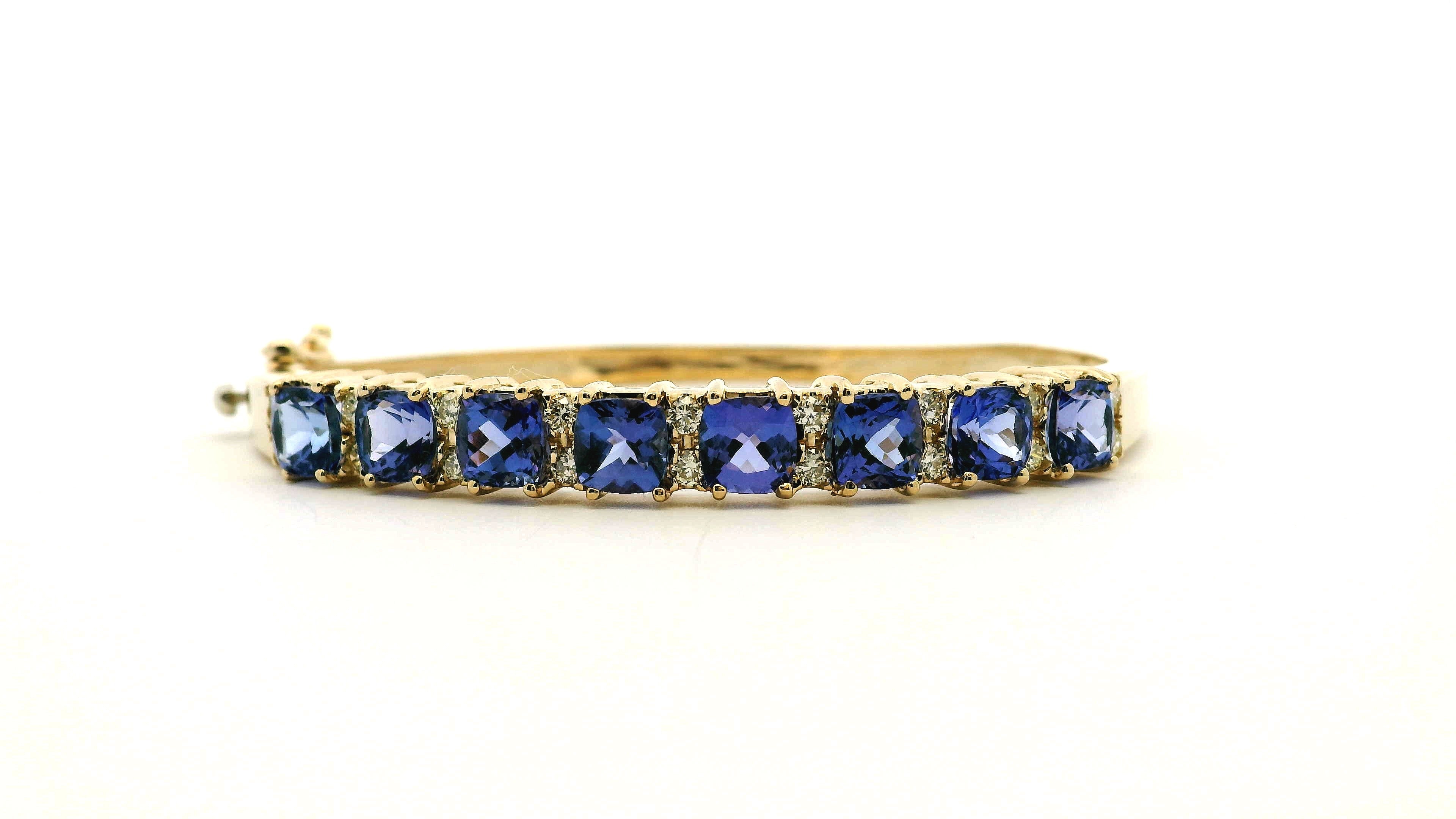 14k Yellow Gold 7.10ctw Tanzanite and 0.65ctw Round Diamond Bangle