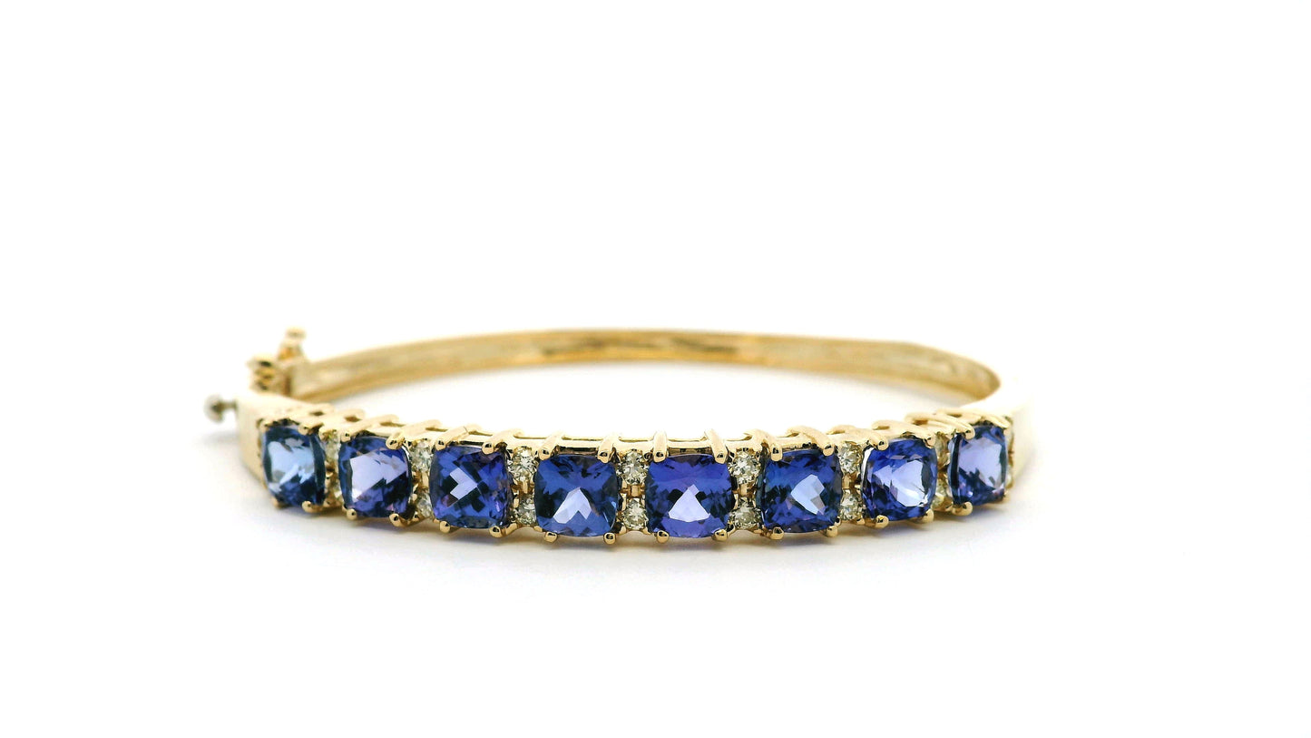 14k Yellow Gold 7.10ctw Tanzanite and 0.65ctw Round Diamond Bangle