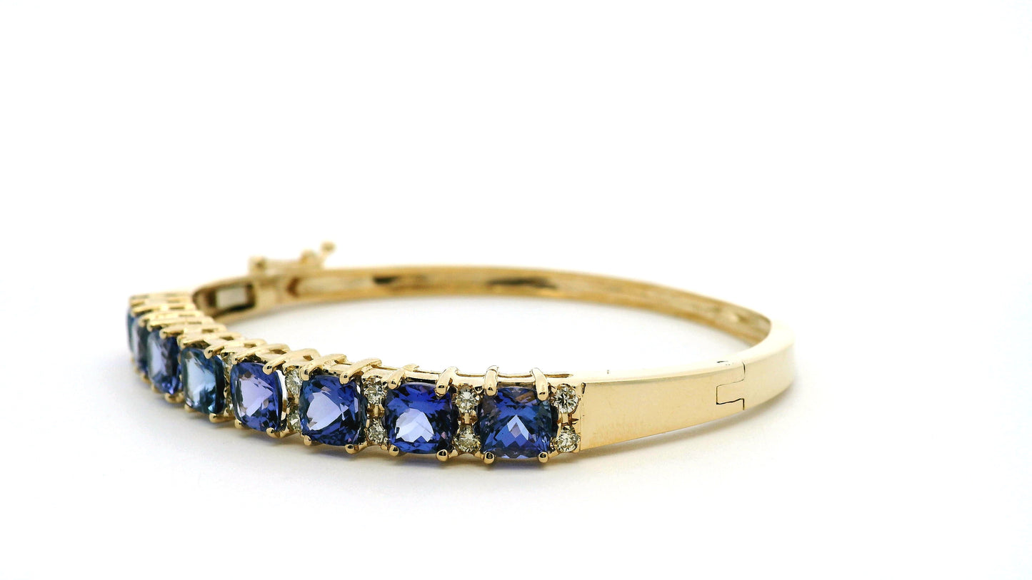 14k Yellow Gold 7.10ctw Tanzanite and 0.65ctw Round Diamond Bangle