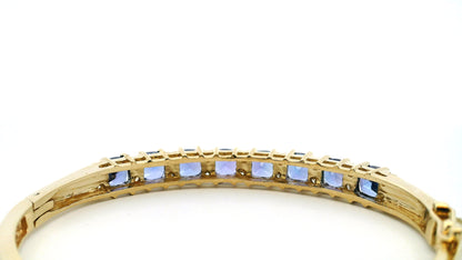 14k Yellow Gold 7.10ctw Tanzanite and 0.65ctw Round Diamond Bangle