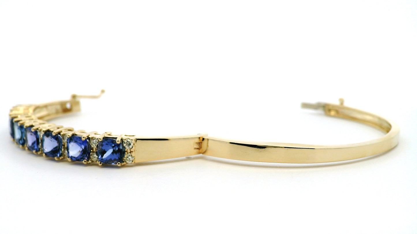 14k Yellow Gold 7.10ctw Tanzanite and 0.65ctw Round Diamond Bangle