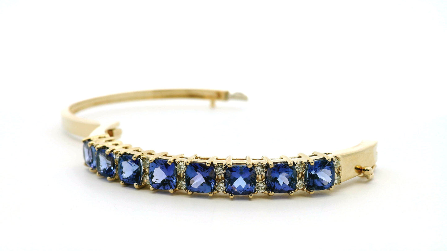 14k Yellow Gold 7.10ctw Tanzanite and 0.65ctw Round Diamond Bangle