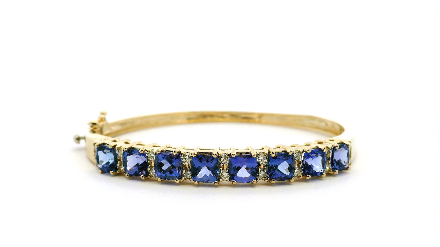 14k Yellow Gold 7.10ctw Tanzanite and 0.65ctw Round Diamond Bangle