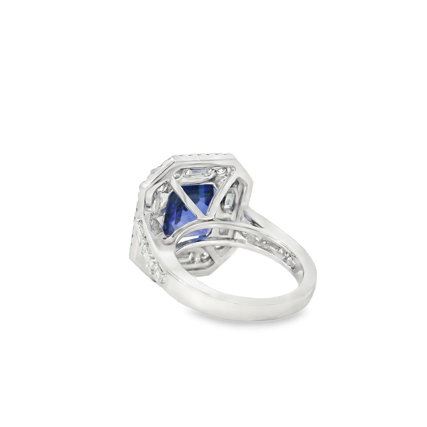 18k White Gold 9.90ctw Tanzanite and 2.28ctw Baguette and Round Diamond Ring