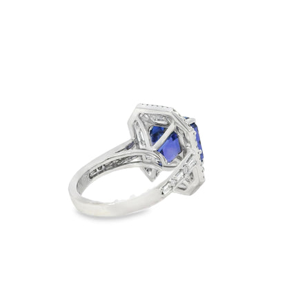 18k White Gold 9.90ctw Tanzanite and 2.28ctw Baguette and Round Diamond Ring
