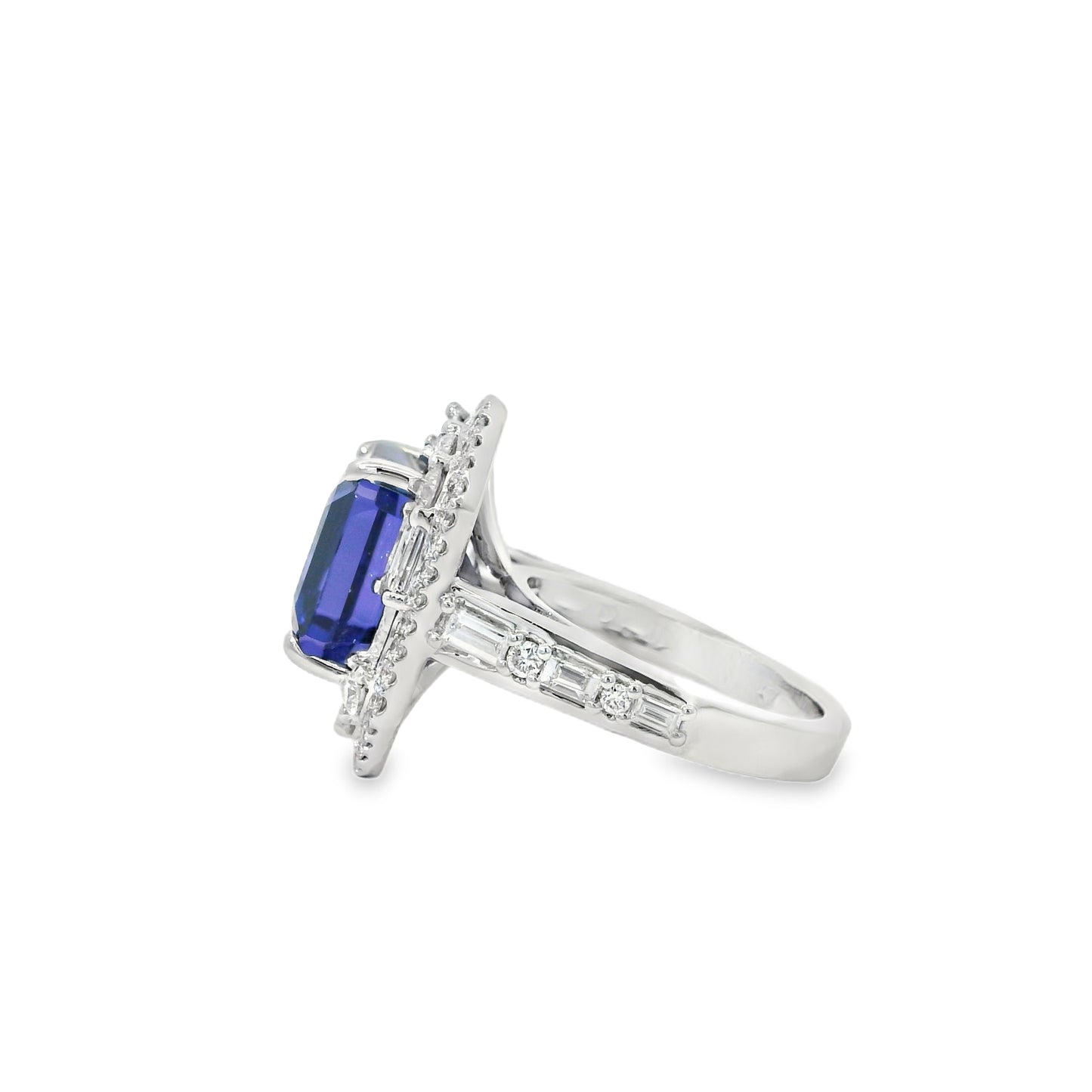 18k White Gold 9.90ctw Tanzanite and 2.28ctw Baguette and Round Diamond Ring