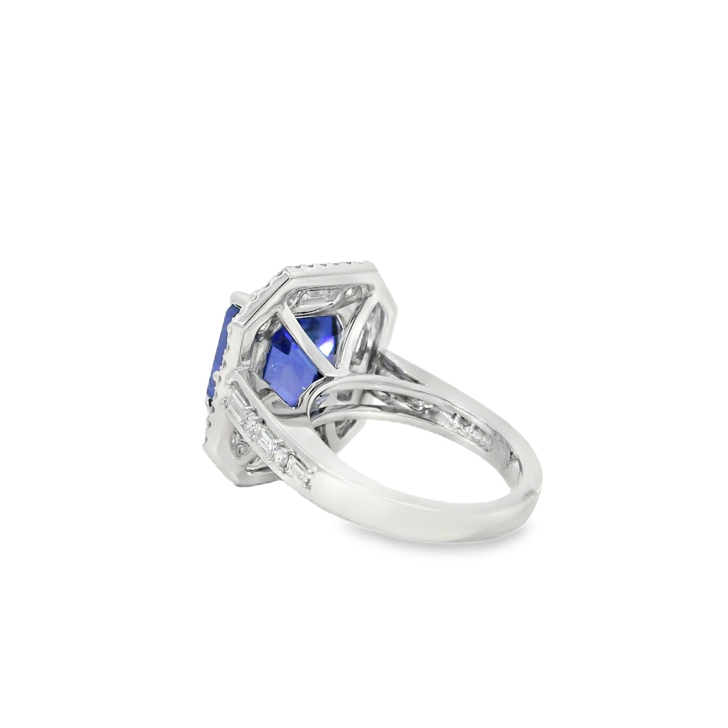 18k White Gold 9.90ctw Tanzanite and 2.28ctw Baguette and Round Diamond Ring