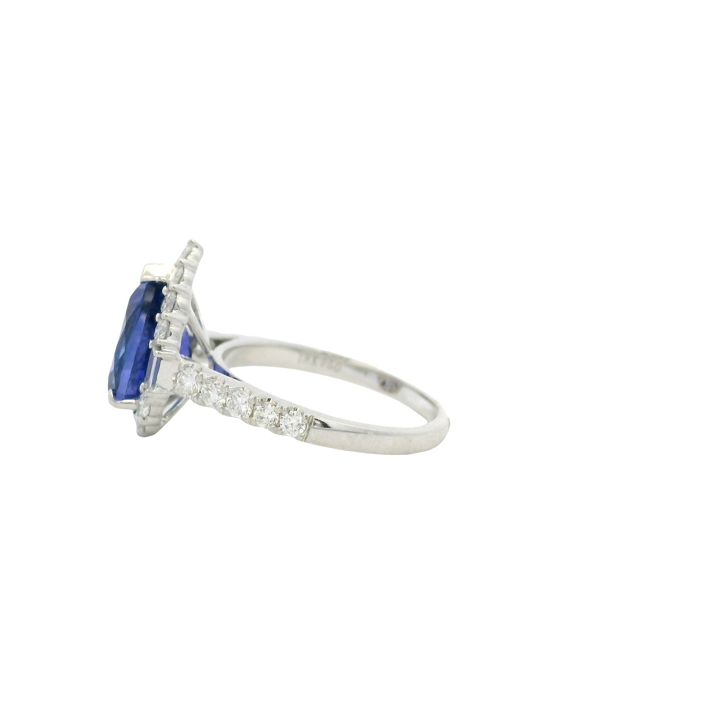 18k White Gold Pear Cut Tanzanite and Baguette and Round Diamond Engagement Ring