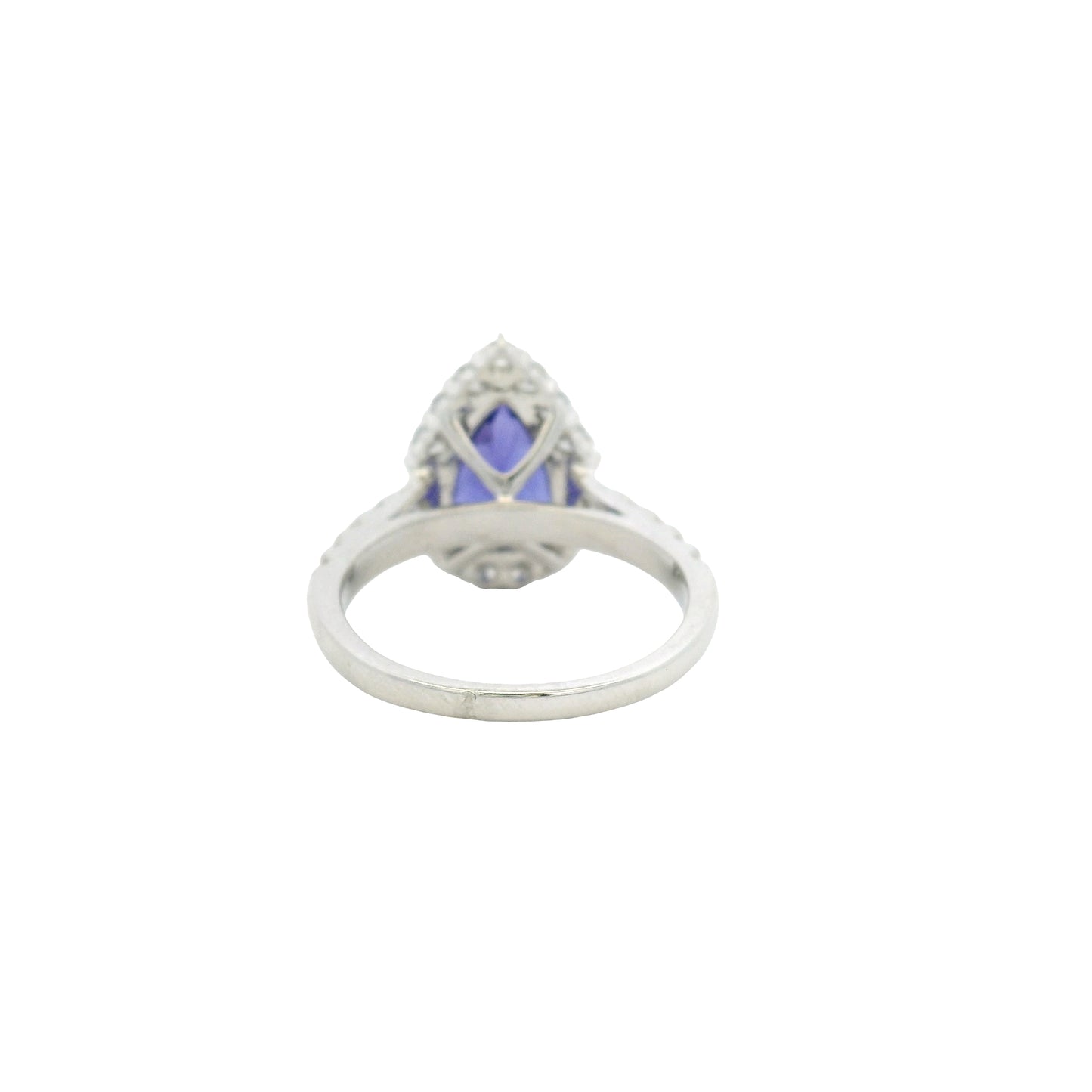 18k White Gold Pear Cut Tanzanite and Baguette and Round Diamond Engagement Ring