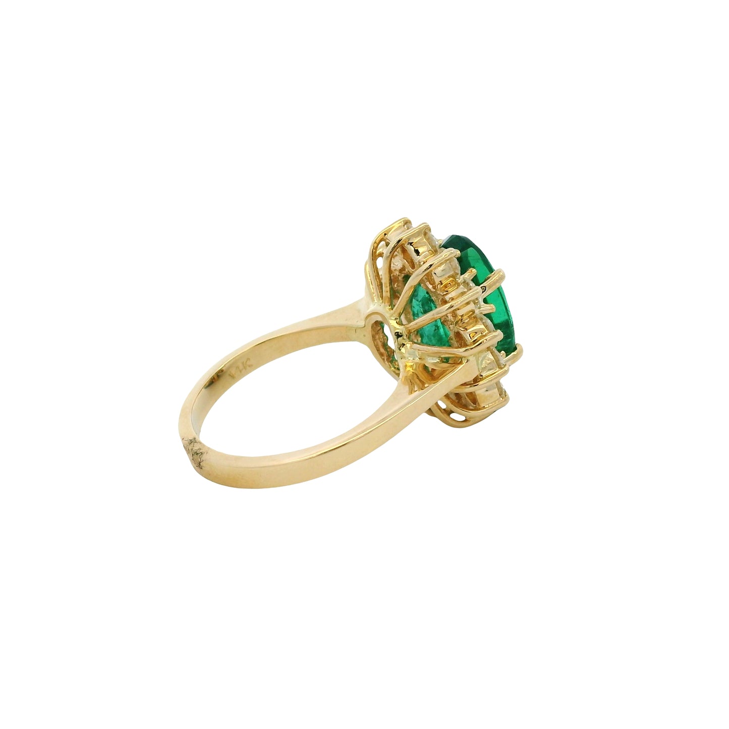 14k Yellow Gold GAL Certified 5.60ct Oval Cut Emerald and 1.35ctw Round Diamond Ring