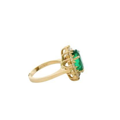14k Yellow Gold GAL Certified 5.60ct Oval Cut Emerald and 1.35ctw Round Diamond Ring