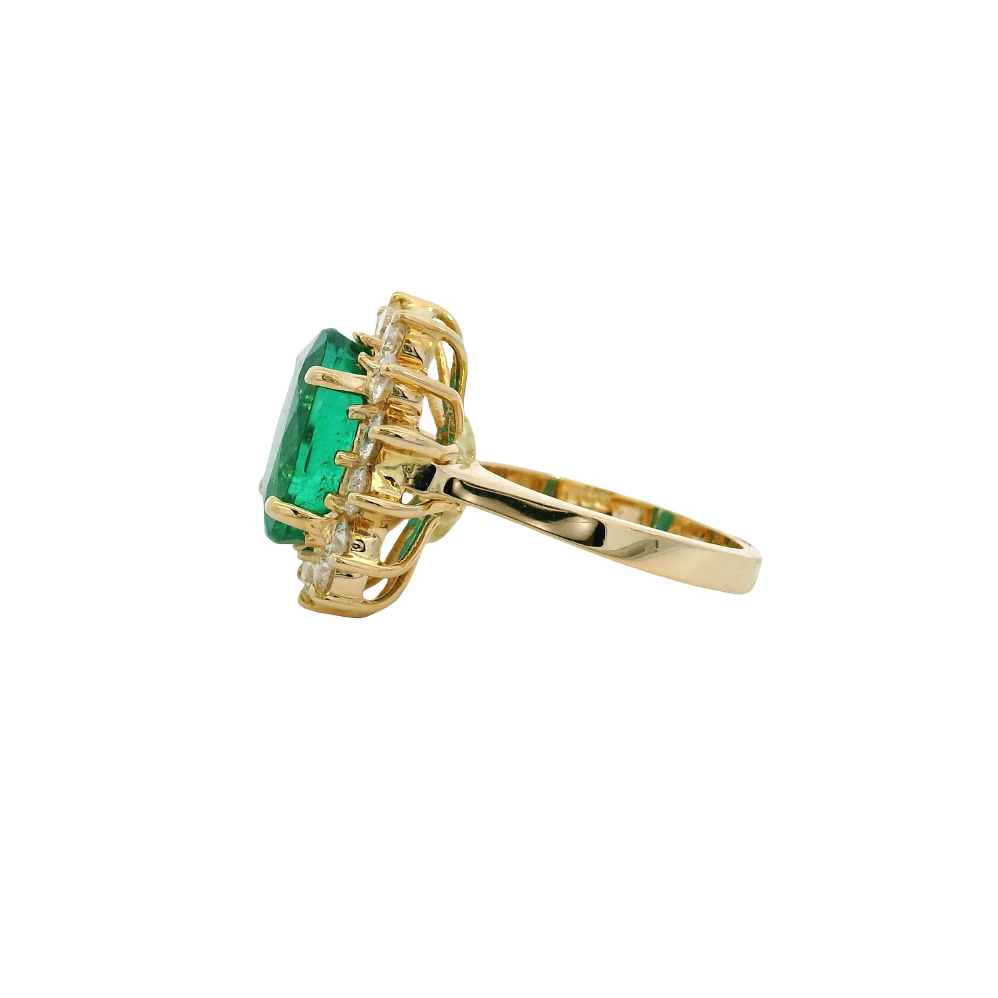 14k Yellow Gold GAL Certified 5.60ct Oval Cut Emerald and 1.35ctw Round Diamond Ring