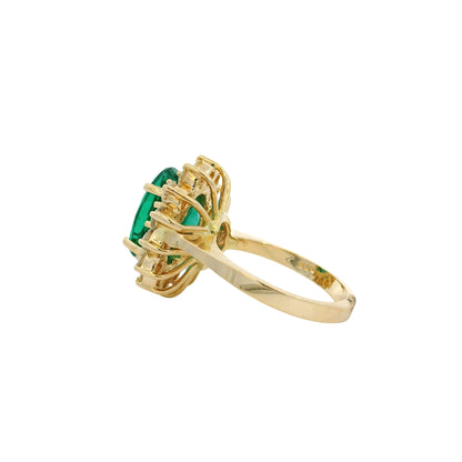 14k Yellow Gold GAL Certified 5.60ct Oval Cut Emerald and 1.35ctw Round Diamond Ring