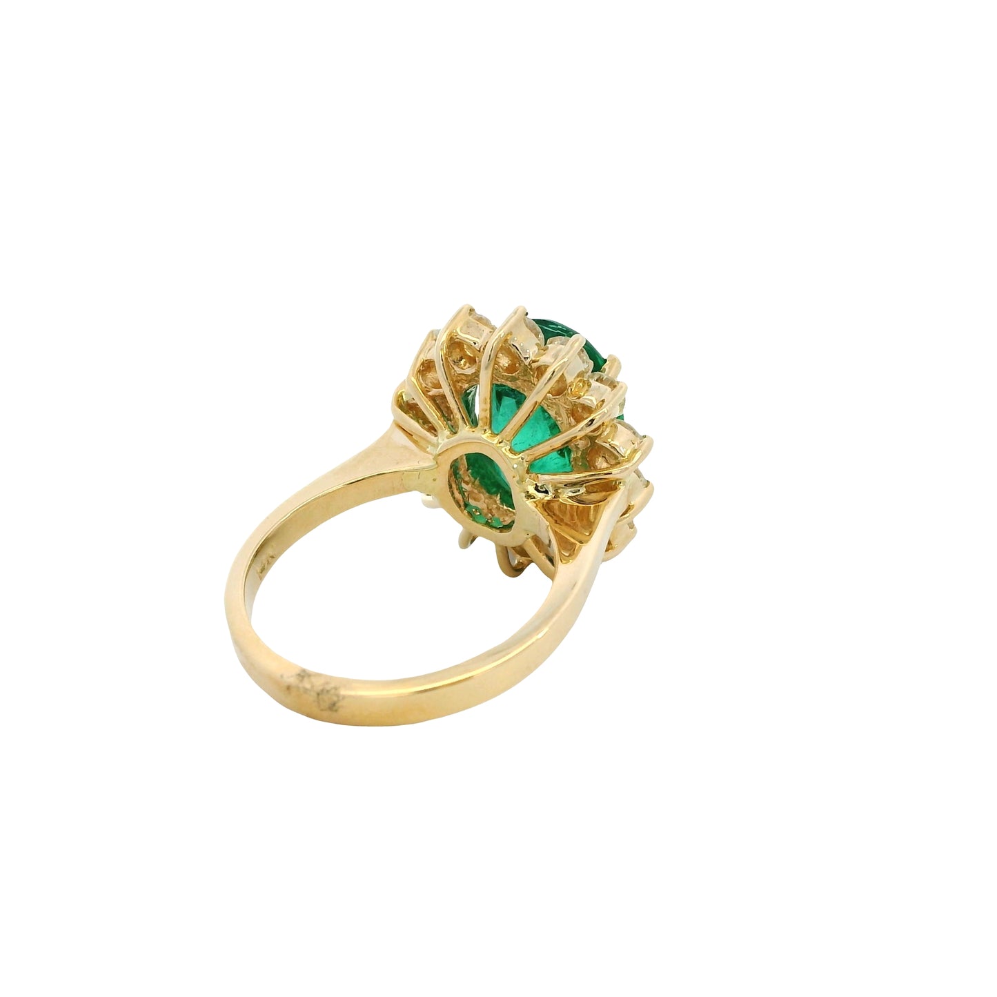 14k Yellow Gold GAL Certified 5.60ct Oval Cut Emerald and 1.35ctw Round Diamond Ring