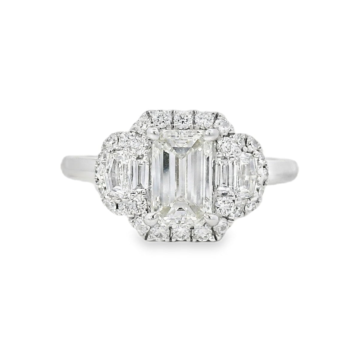 18k White Gold 1.63ctw Emerald Cut Diamond Engagement Ring
