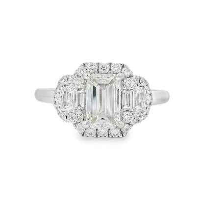 18k White Gold 1.63ctw Emerald Cut Diamond Engagement Ring