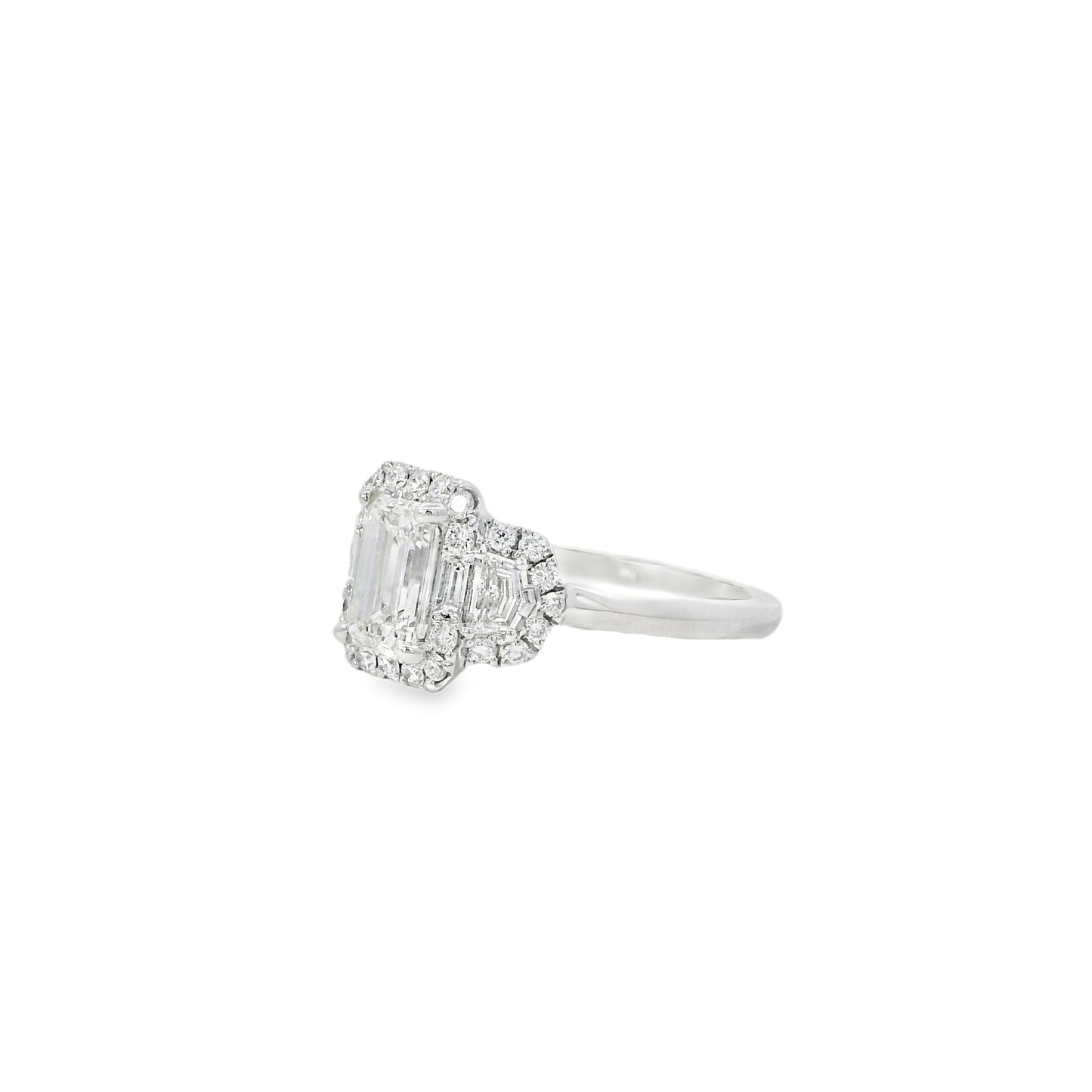 18k White Gold 1.63ctw Emerald Cut Diamond Engagement Ring