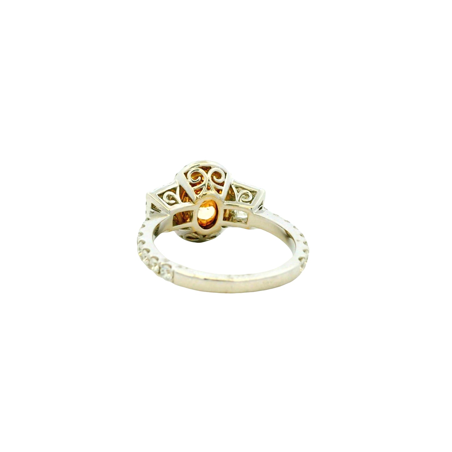 18k White and Yellow GIA 2.06ctw Oval Cut Fancy Yellow Diamond and 1.15ctw Diamond Ring
