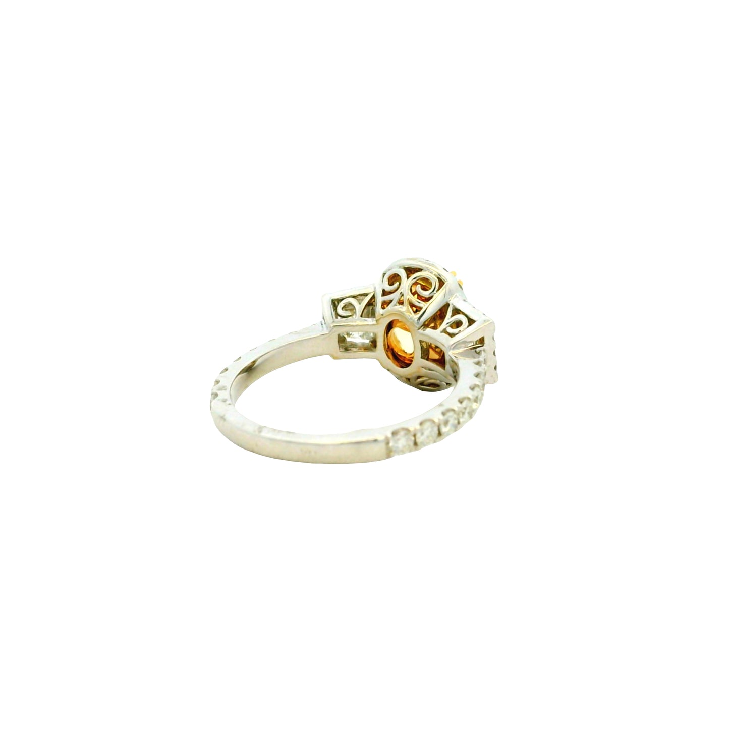 18k White and Yellow GIA 2.06ctw Oval Cut Fancy Yellow Diamond and 1.15ctw Diamond Ring