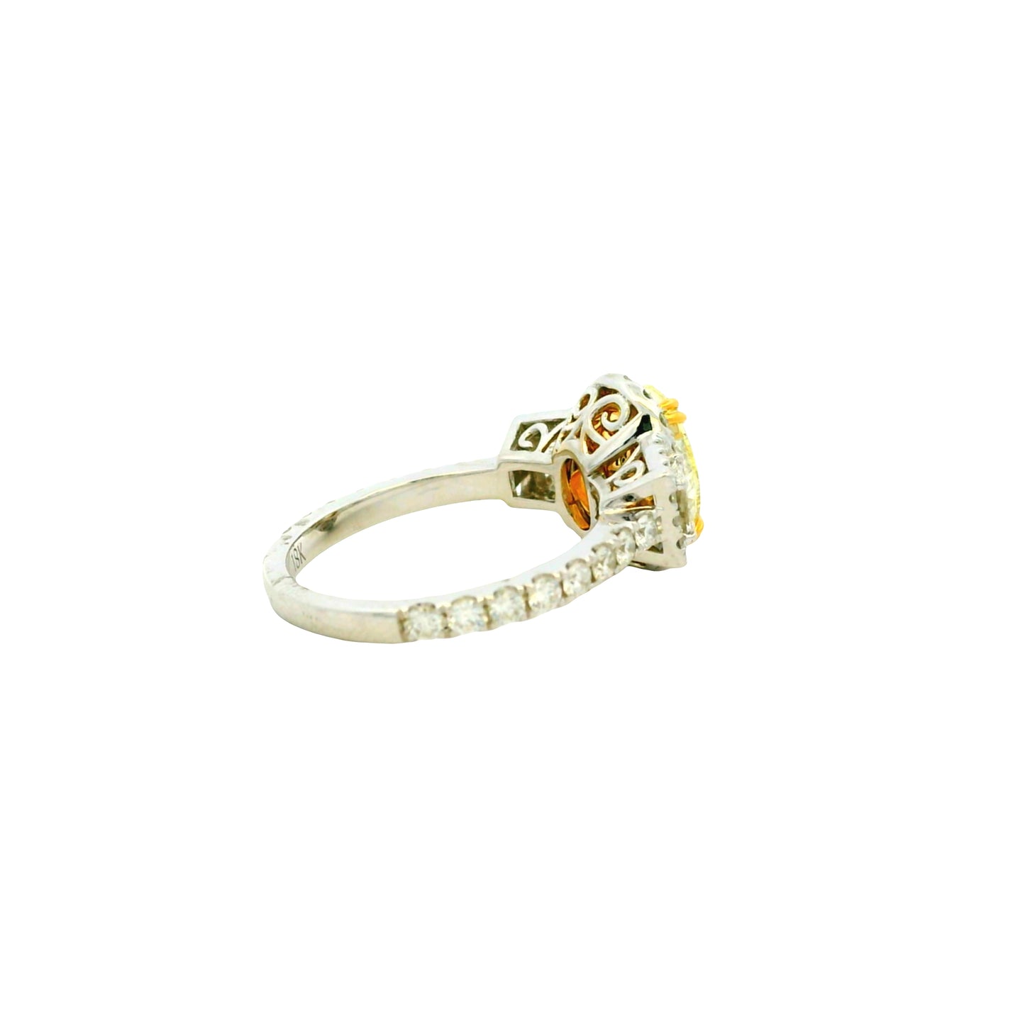 18k White and Yellow GIA 2.06ctw Oval Cut Fancy Yellow Diamond and 1.15ctw Diamond Ring