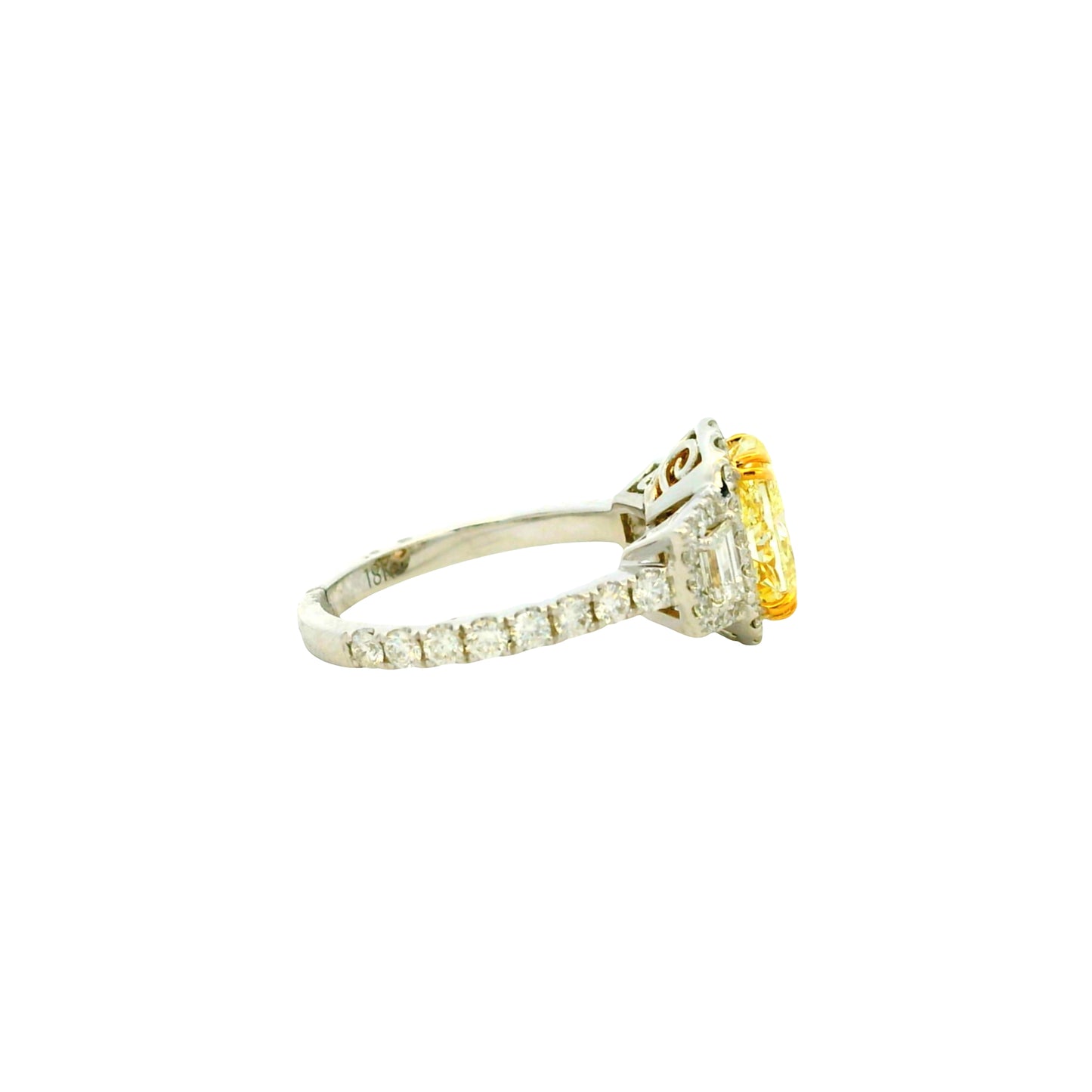 18k White and Yellow GIA 2.06ctw Oval Cut Fancy Yellow Diamond and 1.15ctw Diamond Ring