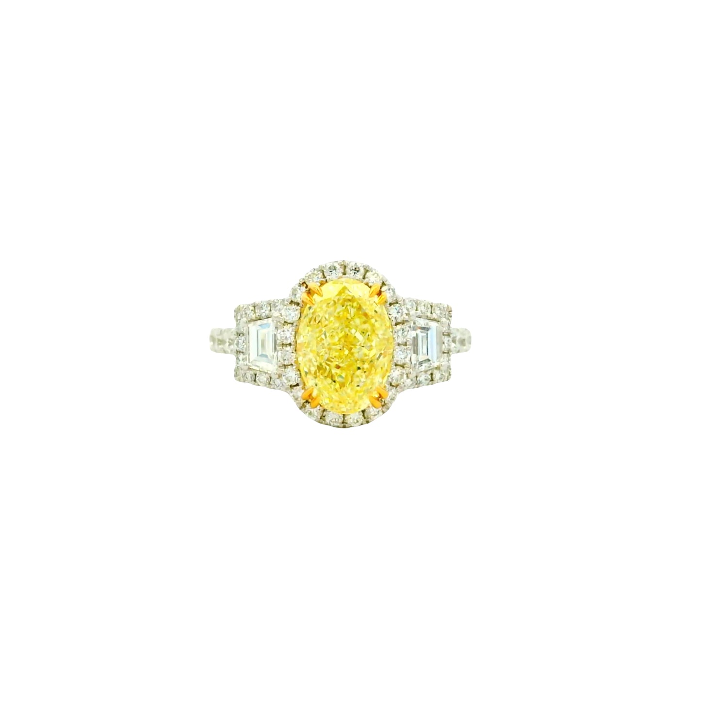 18k White and Yellow GIA 2.06ctw Oval Cut Fancy Yellow Diamond and 1.15ctw Diamond Ring