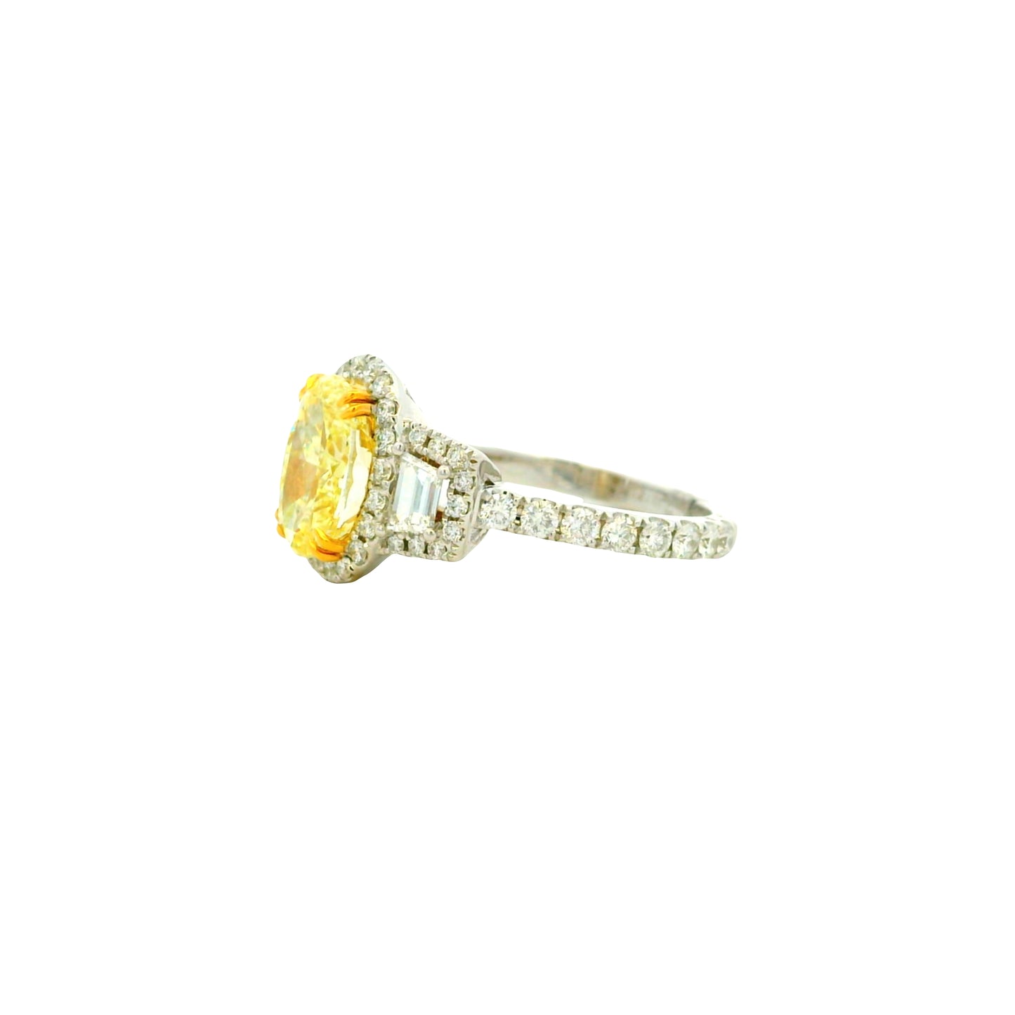 18k White and Yellow GIA 2.06ctw Oval Cut Fancy Yellow Diamond and 1.15ctw Diamond Ring