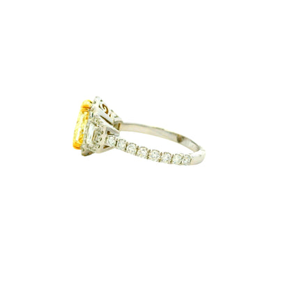18k White and Yellow GIA 2.06ctw Oval Cut Fancy Yellow Diamond and 1.15ctw Diamond Ring