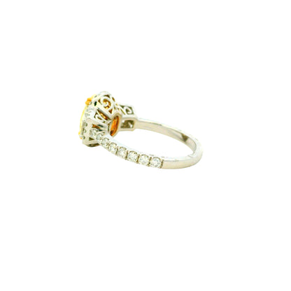 18k White and Yellow GIA 2.06ctw Oval Cut Fancy Yellow Diamond and 1.15ctw Diamond Ring
