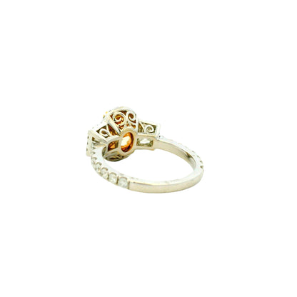 18k White and Yellow GIA 2.06ctw Oval Cut Fancy Yellow Diamond and 1.15ctw Diamond Ring