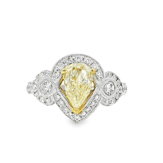 18k White and Yellow Gold 1.47ctw Pear Cut Fancy Yellow Diamond Ring
