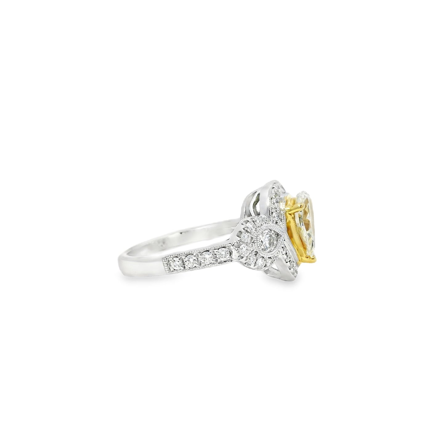 18k White and Yellow Gold 1.47ctw Pear Cut Fancy Yellow Diamond Ring