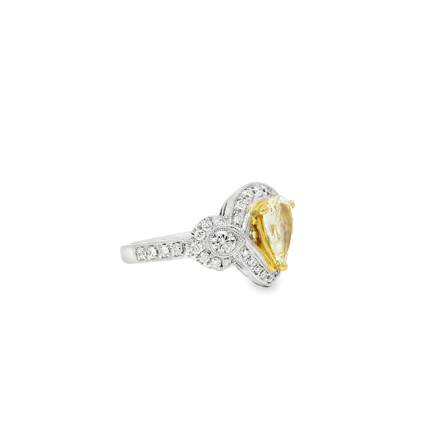 18k White and Yellow Gold 1.47ctw Pear Cut Fancy Yellow Diamond Ring