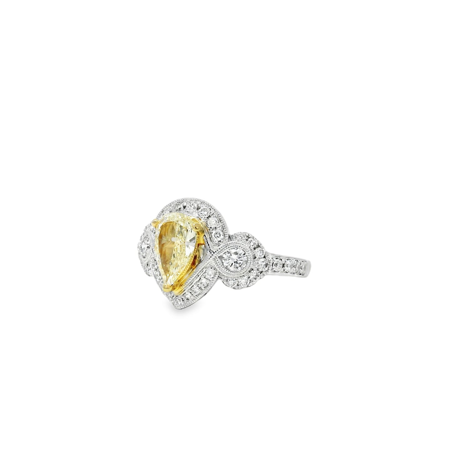 18k White and Yellow Gold 1.47ctw Pear Cut Fancy Yellow Diamond Ring