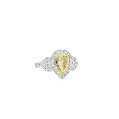 18k White and Yellow Gold 1.47ctw Pear Cut Fancy Yellow Diamond Ring