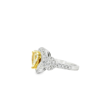 18k White and Yellow Gold 1.47ctw Pear Cut Fancy Yellow Diamond Ring