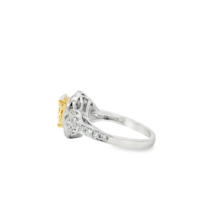 18k White and Yellow Gold 1.47ctw Pear Cut Fancy Yellow Diamond Ring