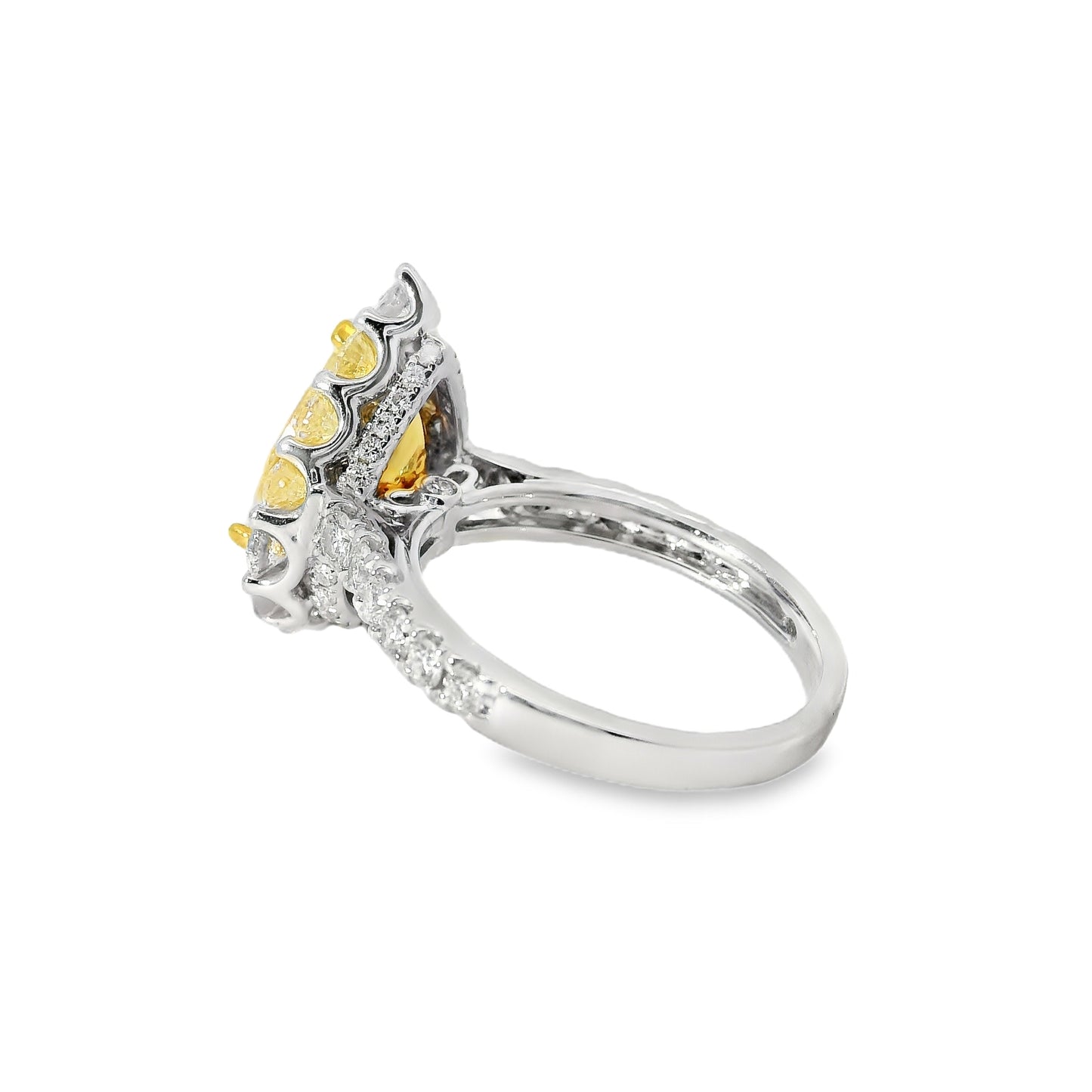 18k White and Yellow Gold 2.66ctw Pear Cut Yellow Diamond and 1.96ctw Accent Round Diamond Ring