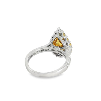 18k White and Yellow Gold 2.66ctw Pear Cut Yellow Diamond and 1.96ctw Accent Round Diamond Ring