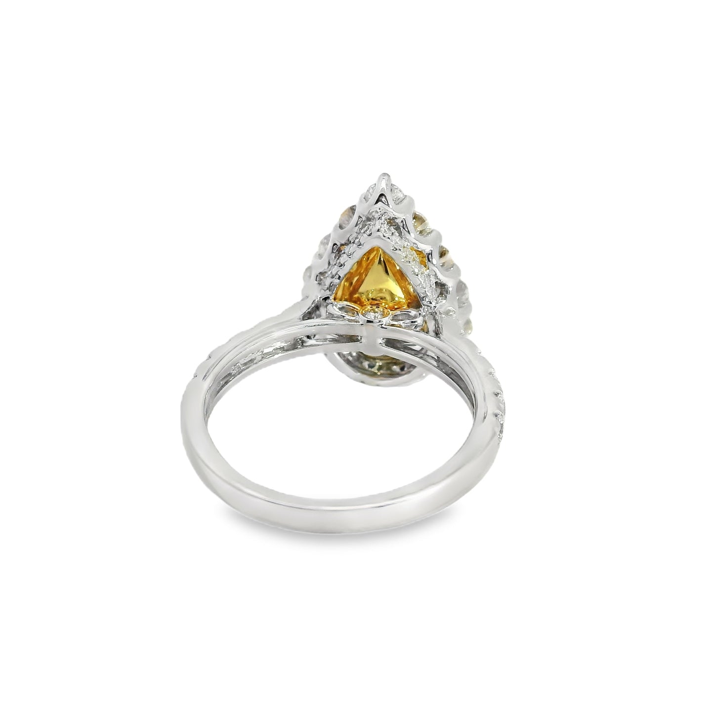 18k White and Yellow Gold 2.66ctw Pear Cut Yellow Diamond and 1.96ctw Accent Round Diamond Ring