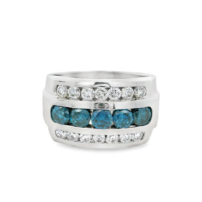 14k White Gold 1.50ctw Blue Round Diamond Ring