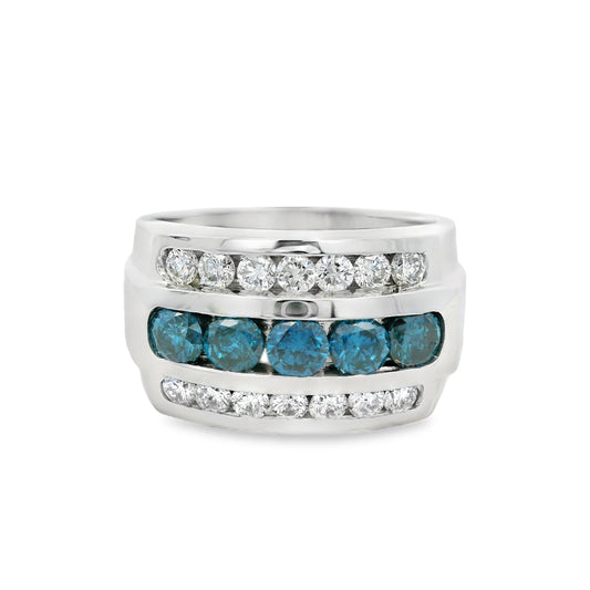 14k White Gold 1.50ctw Blue Round Diamond Ring