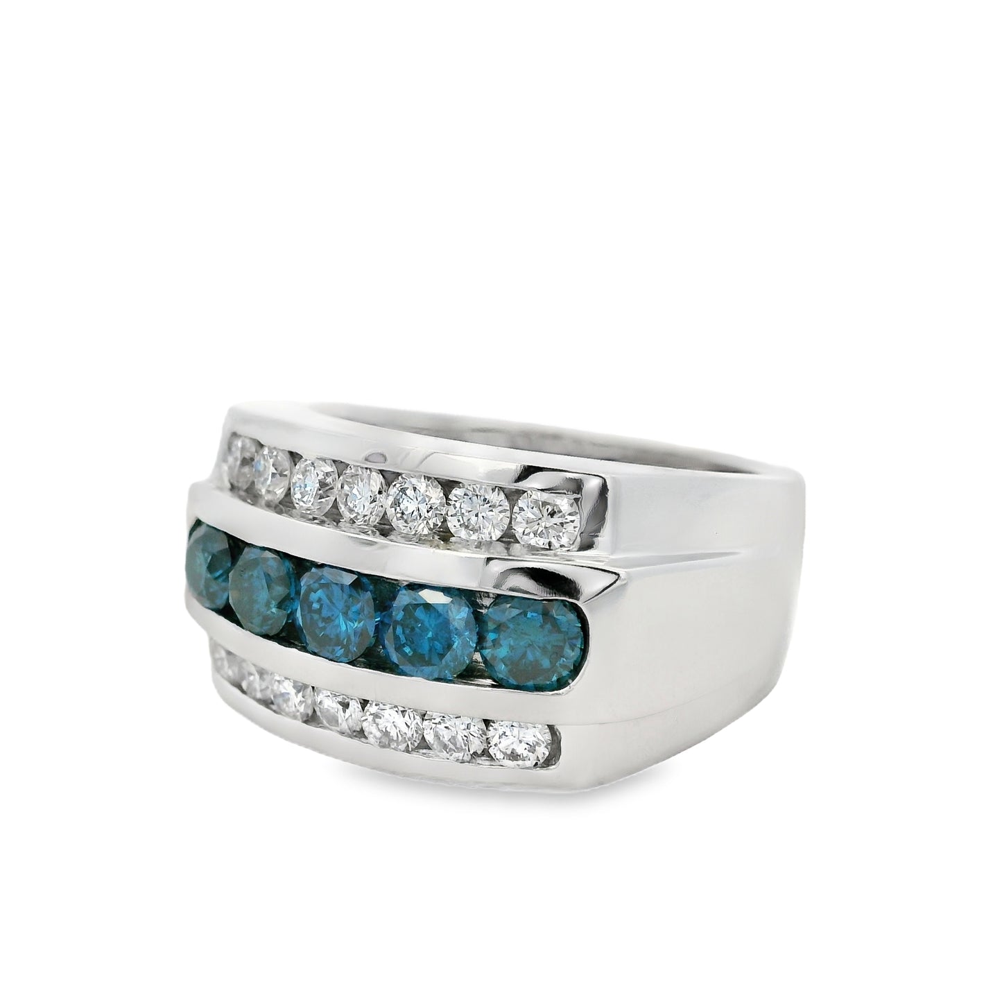 14k White Gold 1.50ctw Blue Round Diamond Ring