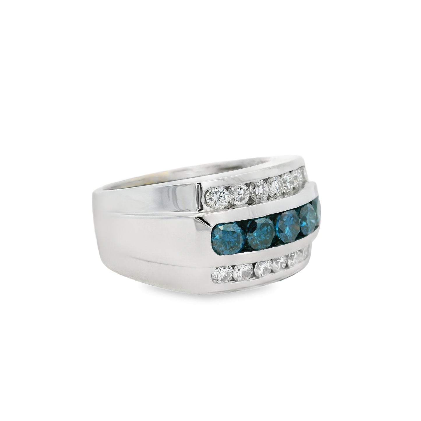 14k White Gold 1.50ctw Blue Round Diamond Ring