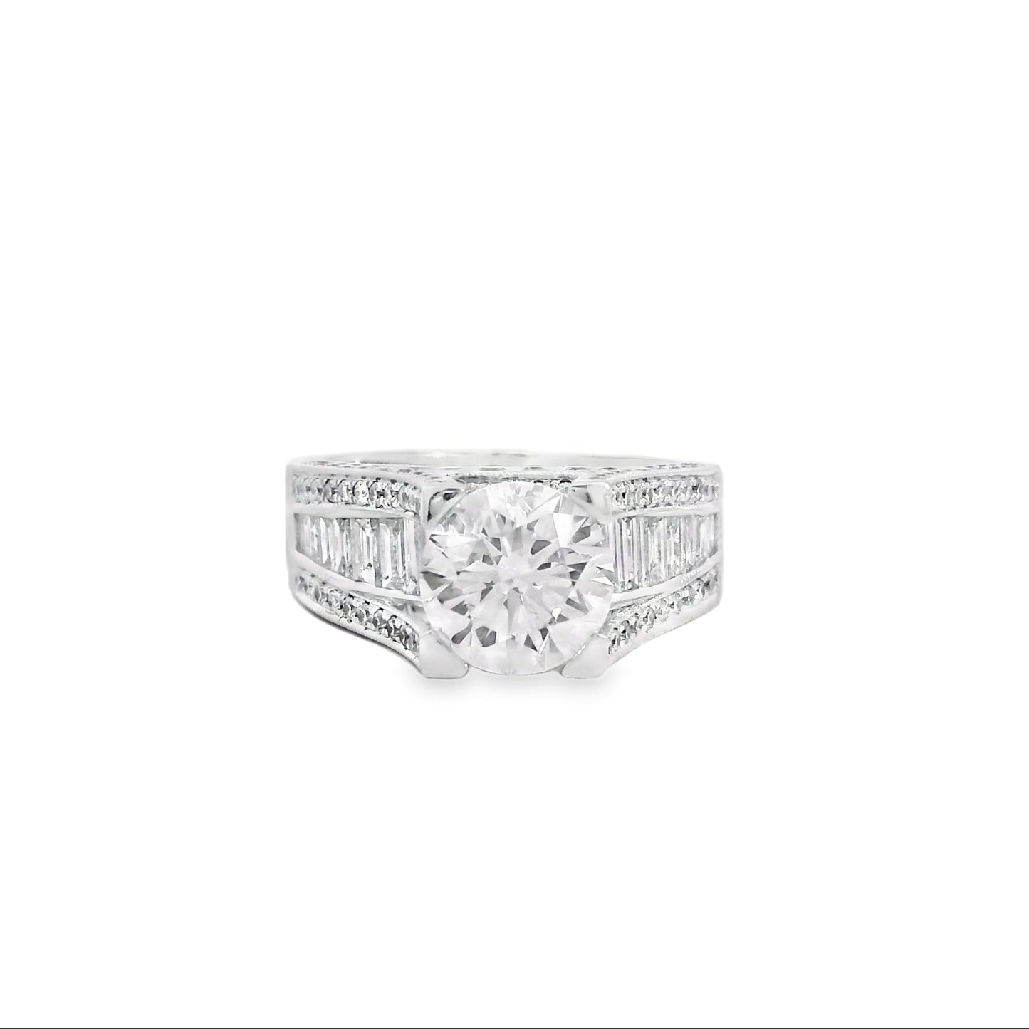 14k White Gold 1.67ct Round Brilliant and Baguette Diamond Engagement Ring