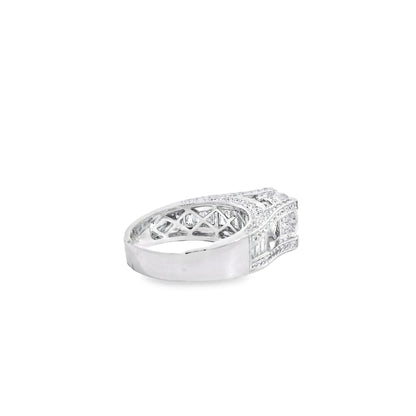 14k White Gold 1.67ct Round Brilliant and Baguette Diamond Engagement Ring