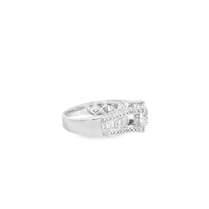 14k White Gold 1.67ct Round Brilliant and Baguette Diamond Engagement Ring